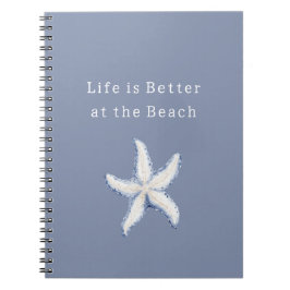 Life is Better Beach Blue White Starfish Notizblock