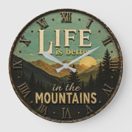 Life Is Better in the Mountains Rustic Große Wanduhr