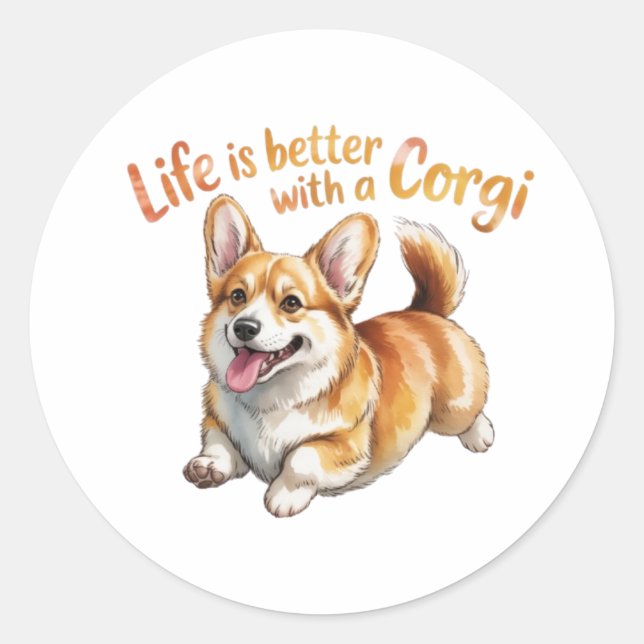 Life Is Better With A Corgi Funny Sticker Corgi Lo (Vorderseite)
