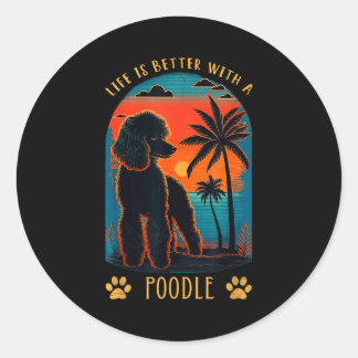 Life Is Better With A Odle Sunset Beach Retro Dog  Runder Aufkleber