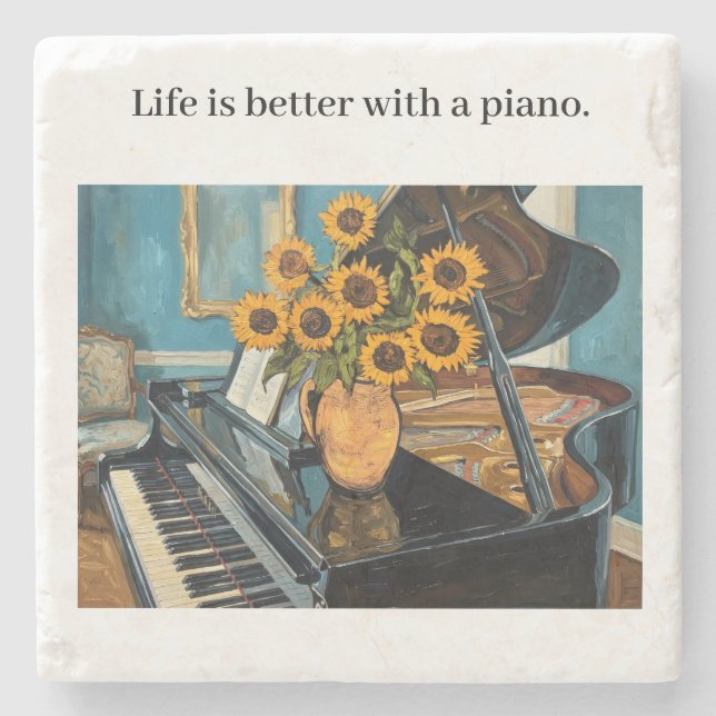 Life is better with a piano - beautiful art! steinuntersetzer (Vorderseite)