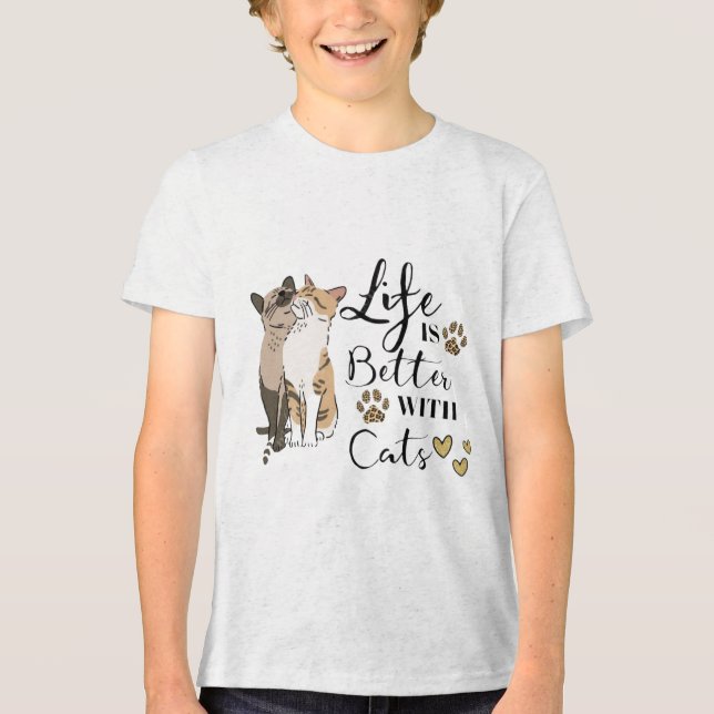 Life Is Better With Cats Better Together 🐱🐱 Purr Tri-Blend Shirt (Vorderseite)