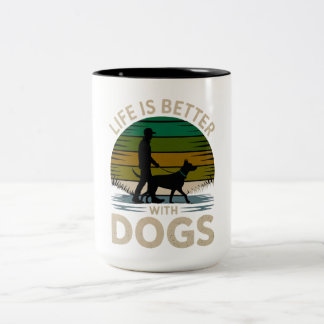 Life Is Better With Dogs Retro Silhouette Coffee M Zweifarbige Tasse