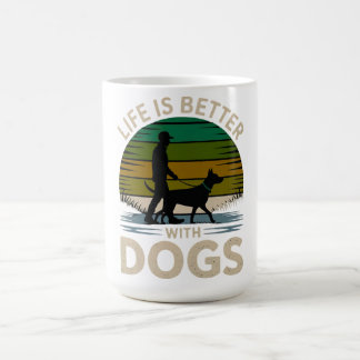 Life Is Better With Dogs Retro Sunset T-Shirt  Kaffeetasse