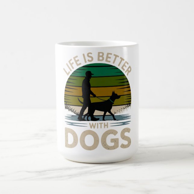 Life Is Better With Dogs Retro Sunset T-Shirt  Kaffeetasse (Mittel)