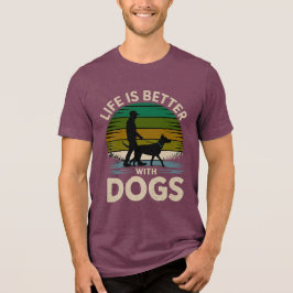 Life Is Better With Dogs Retro Sunset T-Shirt Tri-Blend Shirt