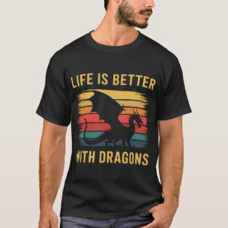 Life Is Better With Dragons Stripes Vintage Dragon T-Shirt