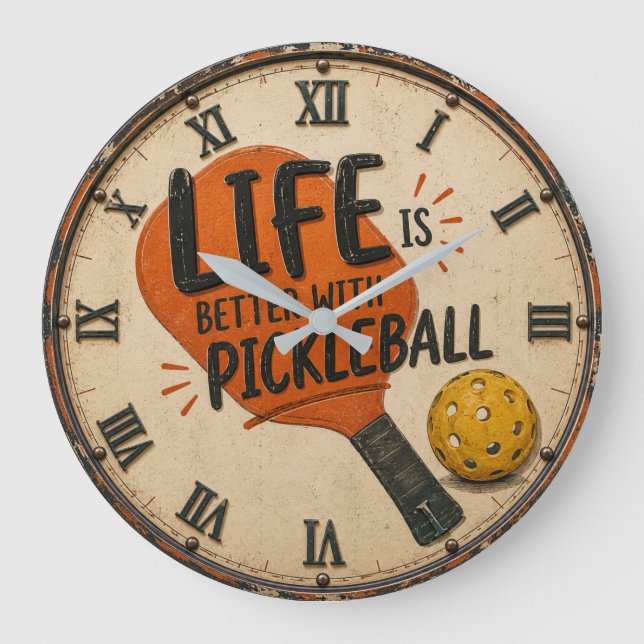 Life Is Better With Pickleball Paddle Große Wanduhr (Vorderseite)