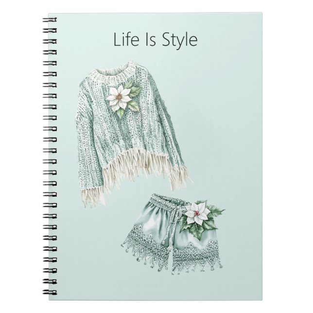 Life Is Style Blumen Blau Strickpullover Shorts Notizblock (Vorderseite)