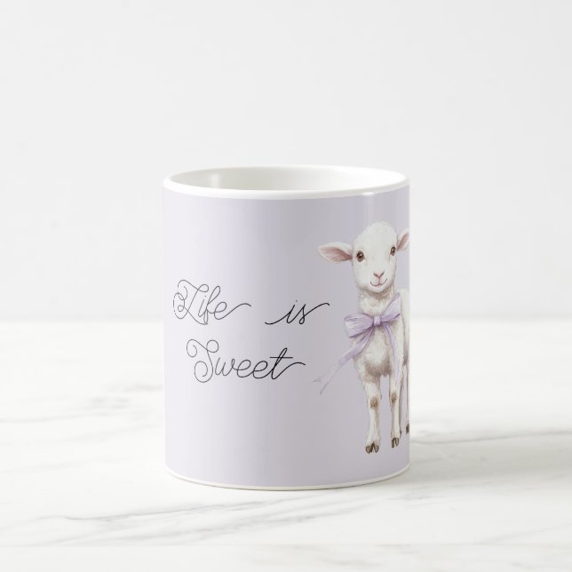 Life is Sweet Lavender Bow Happy Lamb Kaffeetasse (Mittel)