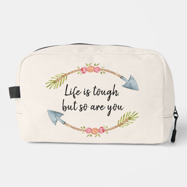 Life is Tough Watercolor Floral Arrow Cream Waschbeutel (Vorderseite)