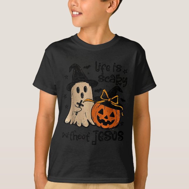 Life Is Y Without Jesus Christian Halloween  T-Shirt (Vorderseite)