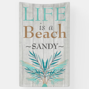 LIFE IST EIN BEACH Whitewash Wood Aquamarin Palm B Banner