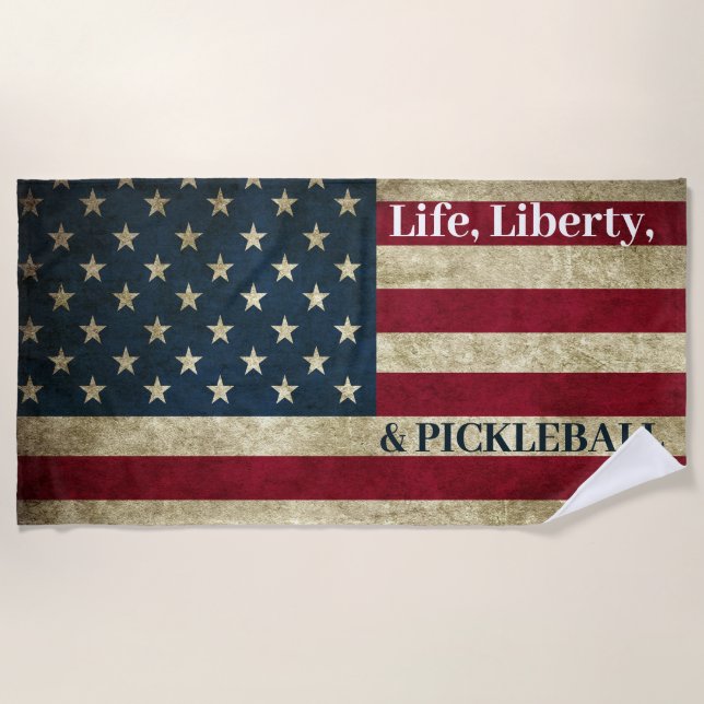 Life Liberty & Pickleball Grunge Patriotic Strandtuch (Vorderseite)