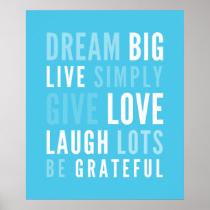 LIFE MANTRA positive moderne Typografie Aqua Blue Poster