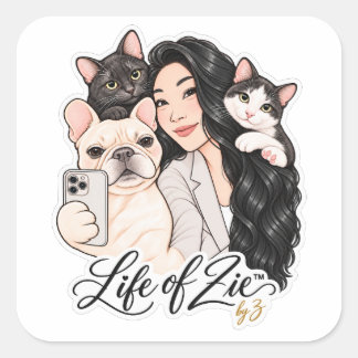 Life of Zie™ | Süßes Haustier-Portrait-Sticker Quadratischer Aufkleber