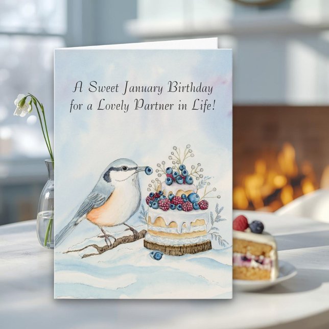 Life Partner Happy January Birthday Nuthatch  Karte (Von Creator hochgeladen)