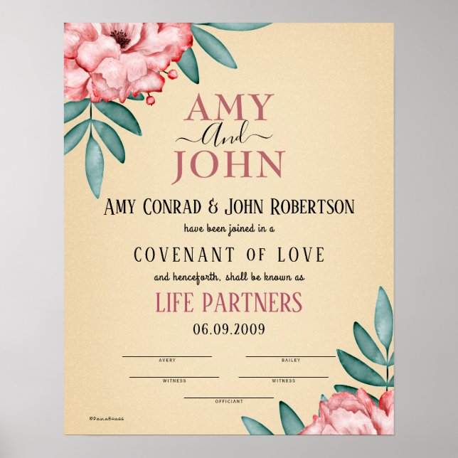 "Life Partners" Liebe Covenant Wedding Certificate Poster (Vorne)
