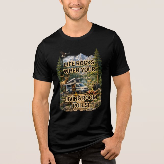 Life Rocks When Your Living Room Rolls Adventure Tri-Blend Shirt (Vorderseite)