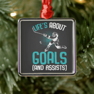 Life´s About Goals Hockey Player Ice Hockey Youth Ornament Aus Metall