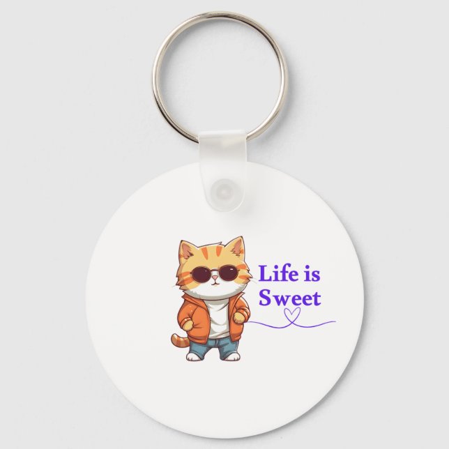 Life’s Sweet – Cute Cool Cat Design for Animal Lov Schlüsselanhänger (Vorderseite)