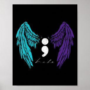 Life Semicolon & Angel Wing Suizidprävention Poster