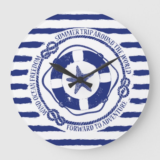 Lifebuoy And Starfish Große Wanduhr (Vorderseite)