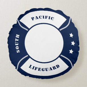 Lifebuoy nautical Pillow Blue White Personalizable Rundes Kissen