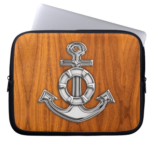 Lifesaver Chrome Anchor auf Teak Veneer Stile Laptopschutzhülle (Vorderseite)