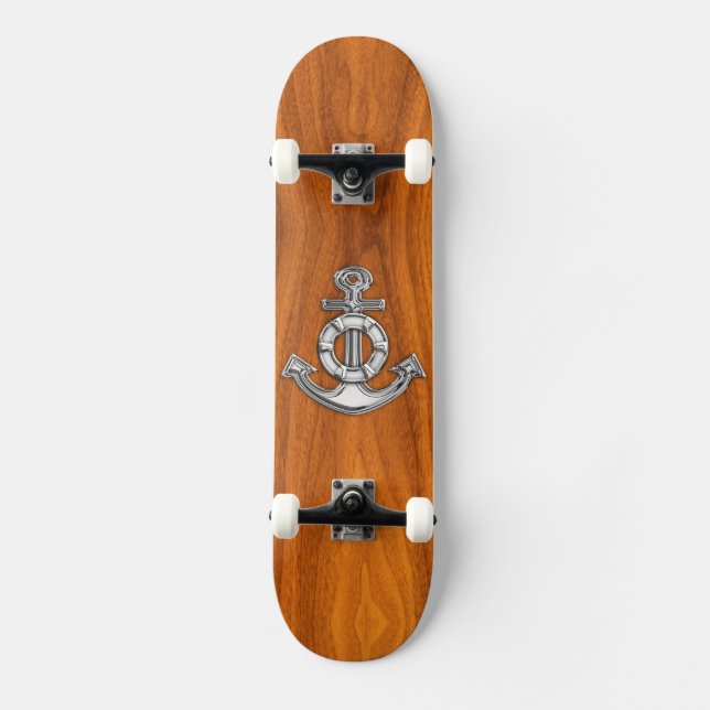 Lifesaver Chrome Anchor auf Teak Veneer Stile Skateboard (Vorderseite)