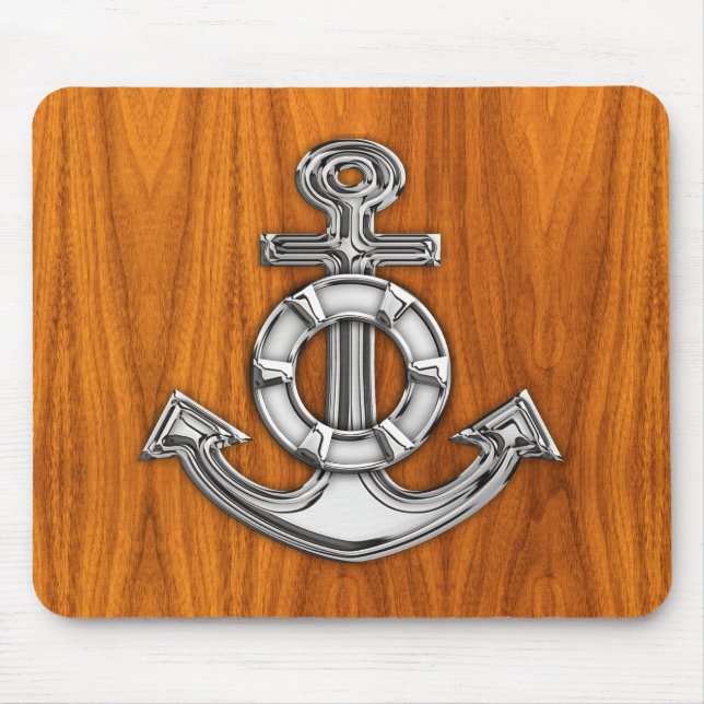 Lifesaver Chrome Style Anchor auf Teak Veneer Mousepad (Vorne)