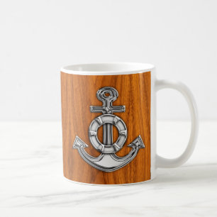 Lifesaver Chrome Style Anchor auf Teak Veneer Tasse