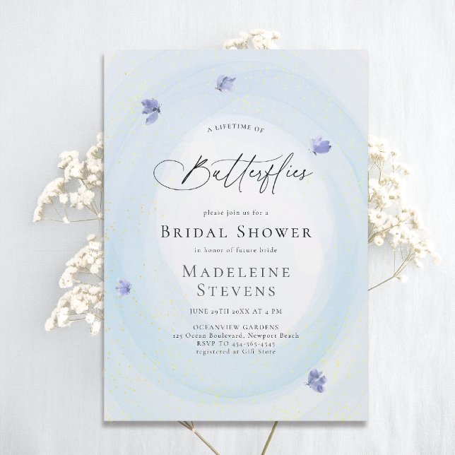 Lifetime Butterfets Etwas Blaues Brautparty Einladung (lifetime of butterflies theme bridal shower invitation whimsical watercolor romantic something blue)