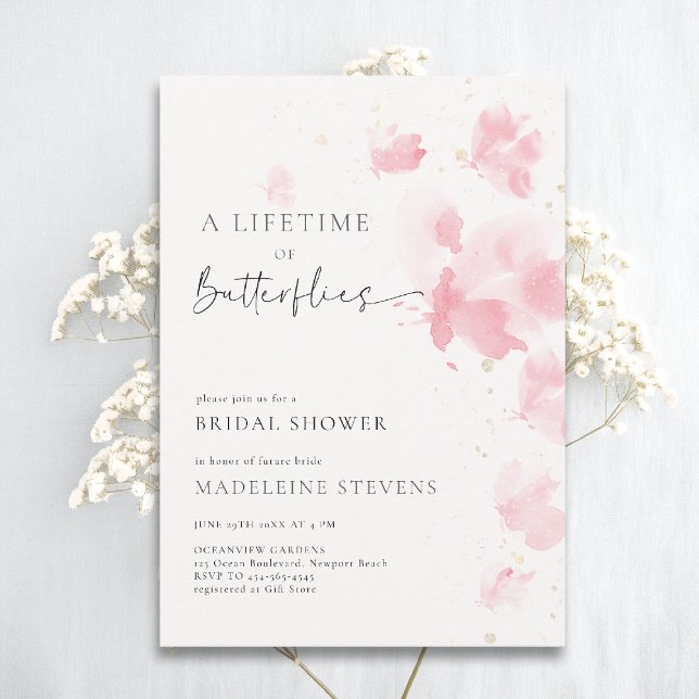 Lifetime Butterfets Romantic Blush Brautparty Einladung (butterflies theme bridal shower invitation whimsical watercolor romantic dreamy pink blush)