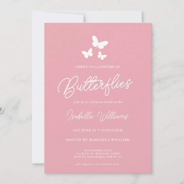 Lifetime of Butterflies Blush Pink Bridal Shower Einladung (Vorderseite)