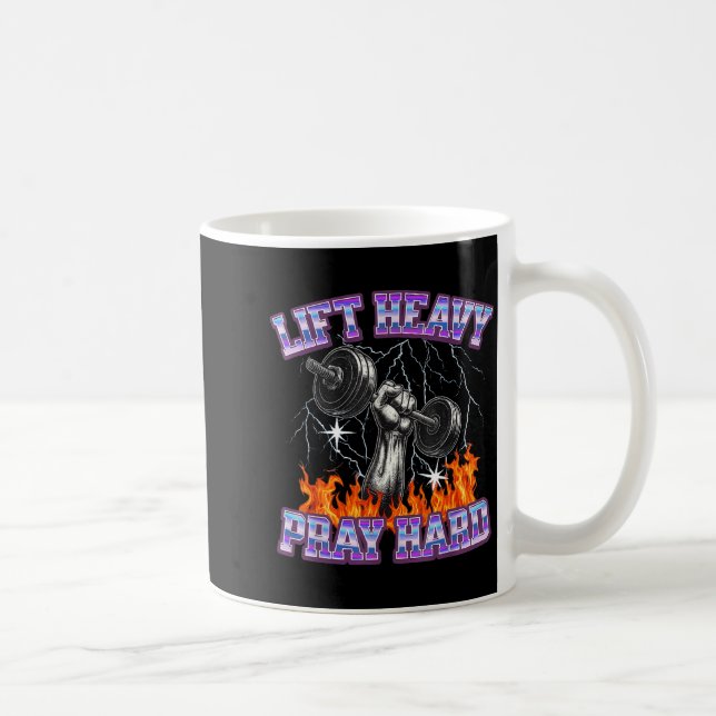 Lift Heavy Pray Hard Gym Christian Workout Men Wom Kaffeetasse (Rechts)
