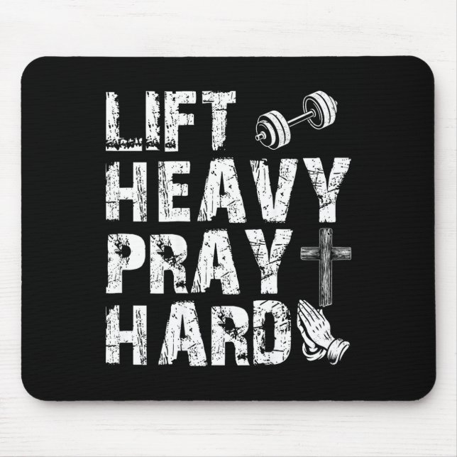 Lift Heavy Pray Hard Gym Workout Christian Gift On Mousepad (Vorne)
