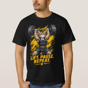 Lift Pause Wiederholen Lustige Gym Katze Gewichthe T-Shirt