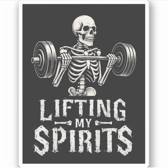 Lifting My Spirits Bodybuilding Skeleton Funny Gym Aufkleber (Vorderseite)