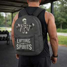 Lifting My Spirits Bodybuilding Skeleton Funny Gym Bedruckter Rucksack