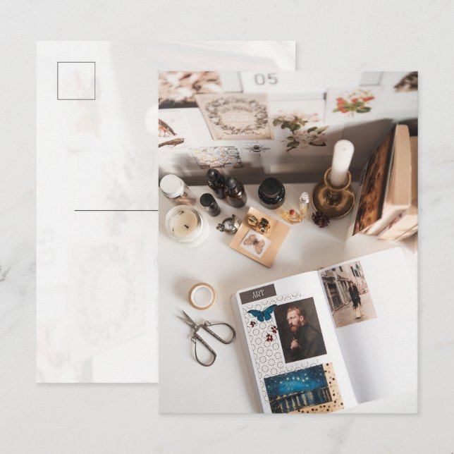 Light Academia Art Journaling Aesthetic Postkarte (Vorne/Hinten)