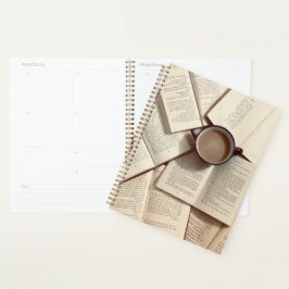 Light Academia Ästhetischer Kaffee und Bücher Planer