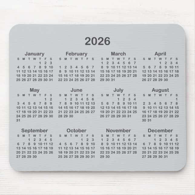 Light and Dark Grey 2026 Calendar Mousepad (Vorne)