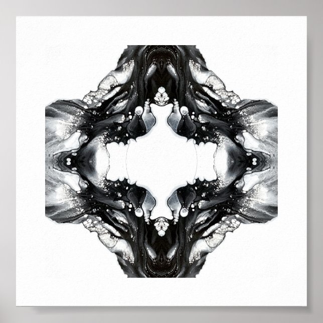 Light and Darkness Abstract Black White Fluid Art Poster (Vorne)