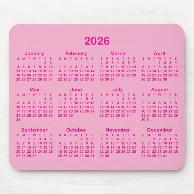 Light and Hot Pink 2026 Calendar Mousepad (Vorne)