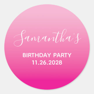 Light and Hot Pink Ombre Birthday Party Runder Aufkleber