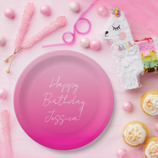 Light and Hot Pink Ombre Happy Birthday Pappteller