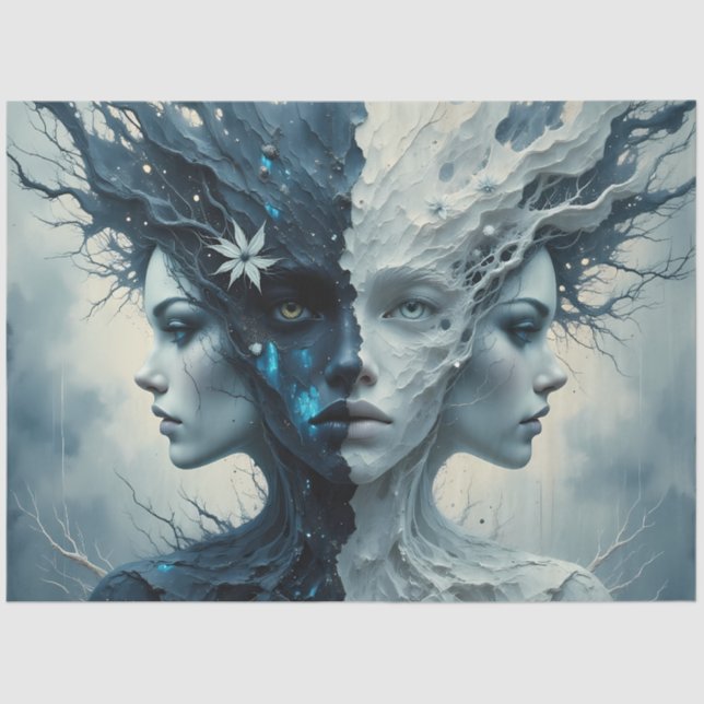 Light and Shadow Goddess Duality Fantasy Decoupage Seidenpapier (Vorderseite)