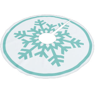 Light Aqua Aquamarin Blue Green Snowflake auf Weiß Polyester Weihnachtsbaumdecke