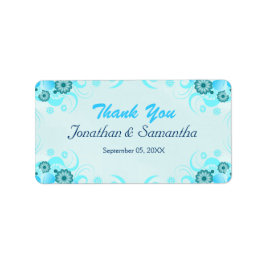 Light Aqua Blue Aquamarin Floral Medium Gastgesche Adressaufkleber